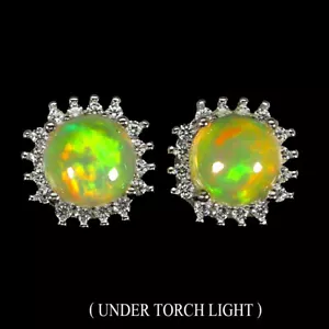 925 Pendientes de Plata de Ley Redondo Ópalo de Fuego 7mm Gema Natural Joyas - Imagen 1 de 9