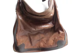 Tano Handbag Brown Tan Silver Hardware Purple Lining Interior Pockets Shoulder - Picture 1 of 5