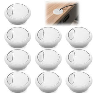10pcs 3-1/8" White PC Computer Cord Cable Wire Organizer Hole Cover Desk Grommet - Picture 1 of 3