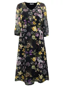 Vestido Together Midi Talla 12 14 18 Negro Tonos Mostaza Floral Línea A - Imagen 1 de 9