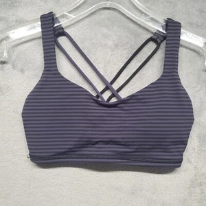 Lululemon Size 2 Energy Bra Long Line Medium Support Black Purple Stripe - Picture 1 of 11