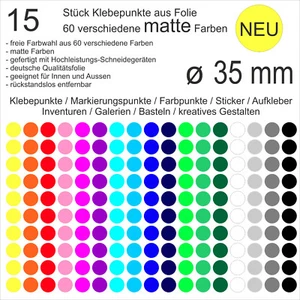 15 Stück Klebepunkte aus Folie matt rund 35mm Aufkleber Sticker Inventur NEU - Bild 1 von 1