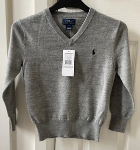 New Polo Ralph Lauren Grey Boys Long Sleeve V-neck Polo Jumper Size 3 Years Old - Picture 1 of 8