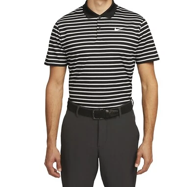 Camisa polo a rayas de golf Nike Dri-Fit Victory para hombre en negro/blanco, DH0829-010 Foto 1 de 4