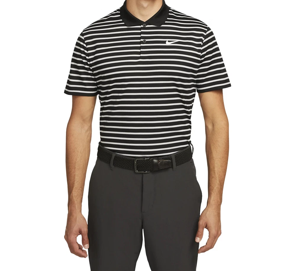 Nike Men's Dri-Fit Victory Golf Striped Polo Shirt in Black/White, DH0829-010 - Image 1 of 4