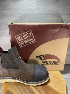 Avenger Romeo A7505 Mens Brown Black Leather Wedge Pull On Work Boots Sz 7.5 M - Picture 1 of 6