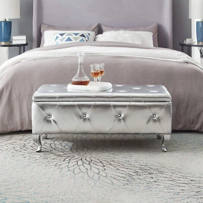 Upholstered Storage Bench Entryway Storage Ottoman End Of Bed Footrest - Image 1 of 4