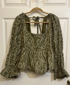 Anthropologie PILCRO Langarm grün Blumen Cord Babydoll Oberteil Medium - Bild 1 von 12
