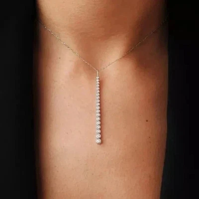 1.50Ct Round Cut Lab Created Diamond Women's Fancy Pendant 14K White Gold Plated - Image 1 of 4