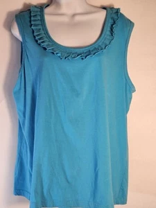 Keren Hart Turquoise Sleeveless Shirt W/Ruffles Size XL 100% Cotton - Picture 1 of 9