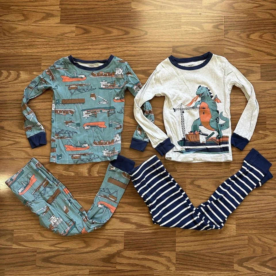 Pijama de manga larga 100 % algodón azul Godzilla 4 piezas Carter’s para niños talla 7 7A ¡EXCELENTE ESTADO USADO! Foto 1 de 4