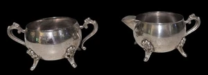 "Cuencos de crema y azúcar enchapados en plata estilo victoriano vintage de 3"" de alto con patas" - Imagen 1 de 5