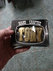 Vintage TONY Name Cut Out Block Letters Solid Brass Belt Buckle - Picture 1 of 2