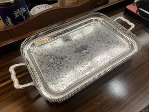 Queen Anne Silver Plate Serving Tray With Feet - Picture 1 of 6