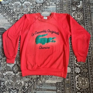 Rare Izod Lacoste Sweatshirt Men XL Red Crew Neck Logo Distressed Vintage 1990s - Picture 1 of 14