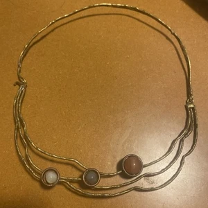 Vintage Retro Gold Tone Necklace Stiff Circle Chain Choker - Picture 1 of 6