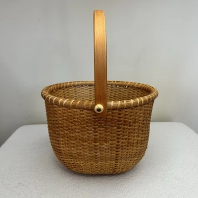 Винтажные овальные морские ручки Nantucket Basket Style 8 дюймов L x 7 дюймов w x 6 дюймов T - Изображение 1 из 4