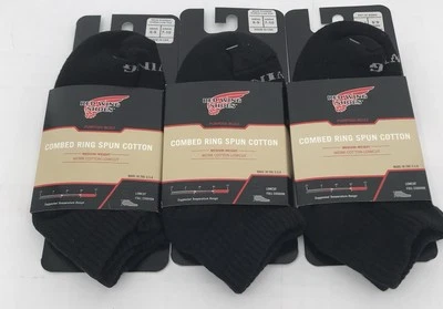 RED WING Shoes Combed Ring Spun Low Cut Socks Men 6-9 Women 7-10 Black 3 Pairs - Image 1 of 4