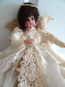 Muñeca Novia Bisque Antigua en Vestido de Boda Vintage 6 1/2 pulgadas-Perlas Imitadas - Imagen 1 de 12