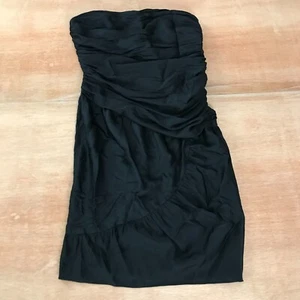 Catherine Malandrino Bodycon Dress Women 4 Black Silk Spandex Ruched Strapless - Picture 1 of 9