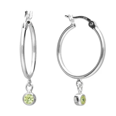 Sterling Silver Peridot Hoop Dropper Earrings - AUGUST Birthstone - Image 1 of 4