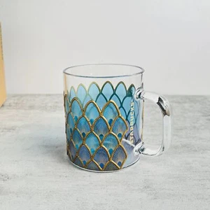 Starbucks Classic Fish Scale Cup Gold Border Glass Coffee Cup 355ml - Picture 1 of 4
