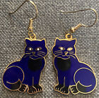 Vintage Cloisonne Earrings Blue Cats / Kittens (Christmas Gift Idea)
