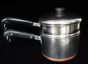 VTG Revere Ware 3 Qt Sauce Pan Stainless Set w/ Steamer Insert & Lid USA - Picture 1 of 5