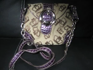 Kathy Van Zealand Canvas Crown logo cross body purse. Silver hardware w/ purple  - Picture 1 of 3