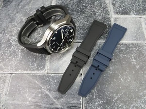 Nueva correa de goma genuina de 22 mm negra azul correa de reloj de buceo para IWC Big Pilot con - Imagen 1 de 13