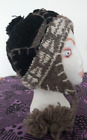 Child's Hat 100% wool aviator trapper black cream with ear flaps plaits tassels