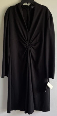 Adrianna Papell Dress Black Long V Neck Rouched Gathered Middle Stretch 14 NWT - Image 1 of 4