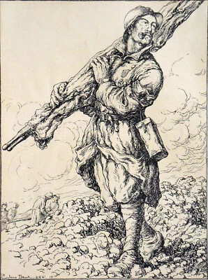 GUERRE MONDIALE 1914-1918: BRANCARDIER -Gravure d'après le lieutenant Jean Droit - Photo 1/2