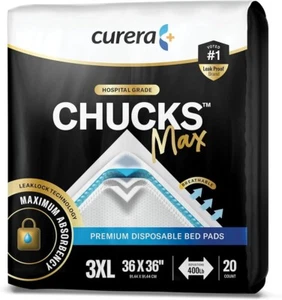 Curera CHUCKS MAX Copriletto Monouso per Adulti 3XL 36 x 36" 400 Lbs. (20 pastiglie) - Foto 1 di 1