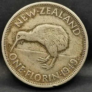 1 FLORIN 1949 GEORGE VI KIWI NOUVELLE ZELANDE / NEW ZELAND - Picture 1 of 2