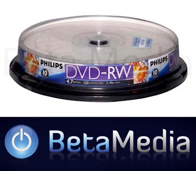 10 x Philips DVD-RW - 4x 4.7GB 120min Re writable DVD Re-writable Discs - Image 1 of 2
