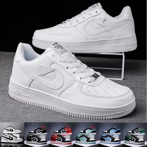 MENS WOMEN LEATHER SNEAKERS CASUAL TRAINERS AF1 WALKING RUNNING SPORTS-GYM-SHOES - Picture 1 of 34