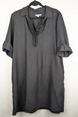 Vestido túnica Chicos para mujer 3,5 EE. UU. 18 negro lino manga lengüeta enrollable ribete floral Foto 1 de 4