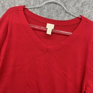 Chicos 3 Lightweight Tunic Knit Sweater Womens XL Red Gold Accents Holiday - Picture 1 of 9