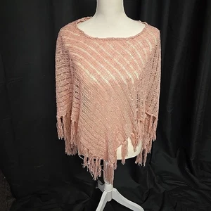 New York & Company Rosa Fransen Strick Poncho Pullover Neu mit Etikett Boho One Size Vintage - Bild 1 von 7