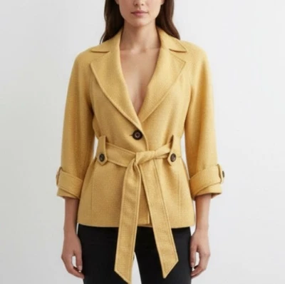NEW WOMENS Blazer Jacket KASPER PETITE SMALL SP Mustard tweed Notched Collar - Image 1 of 4