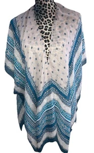 Lucky Brand Kimono Poncho L Blue Paisley Hippie Peasant Lightweight One Size Fit - Picture 1 of 6