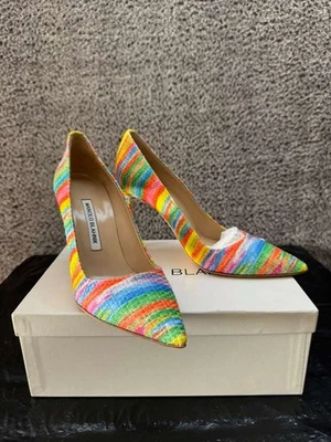 Zapatos de salón Manolo Blahnik Bb de tela 105 mm sin cordones a rayas arco iris para mujer talla 38 EU Foto 1 de 4