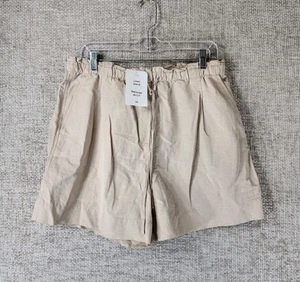 H&M Linen Blend Drawstring Casual Shorts Womens Medium Beige Beachy NEW - Picture 1 of 13