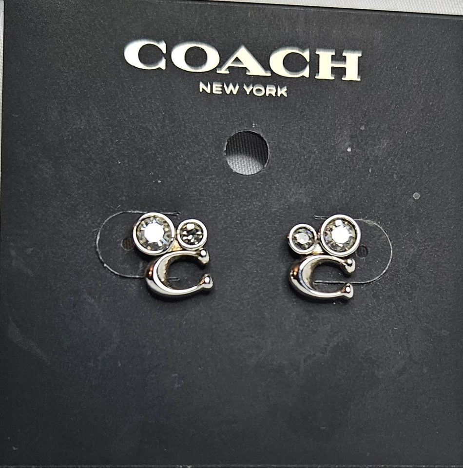 *COACH* Signature "C" Crystal Stud Earrings Sterling Silver Posts (C9450)