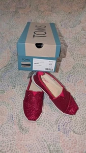 TOMS Alpargata Youth Girls Size 2.5 Shoes fushia Pink Glitter Casual Slip On - Picture 1 of 2