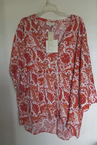 Cynthia Rowley Womens Linen Blend Blouse Size 1X 2X Long Sleeve Collar NEW - Picture 1 of 4