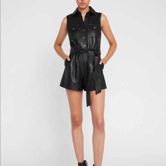 NUEVO, Mameluco Alice + Olivia Imitación Cuero Negro Talla 10 #EP288 Foto 1 de 4