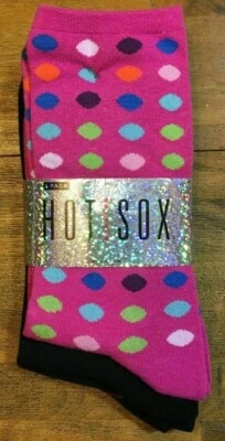 Paquete de 3 calcetines para mujer HOT SOX lisos, lunares y rayas (rosa/negro) nuevos con etiquetas Foto 1 de 3