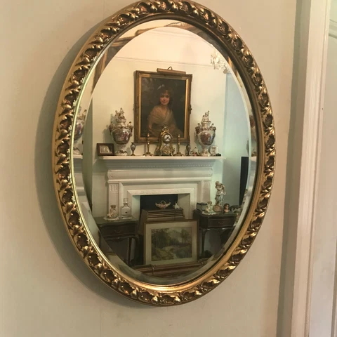 Old Gold Oval Wall Mirror Victorian Style Bevelled Glass Wall Hanging French des Cover